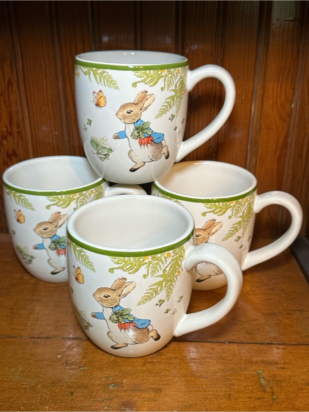 Pottery Barn Peter Rabbit Mugs Set of 4 Beatrix Potter Stoneware 21 oz EUC